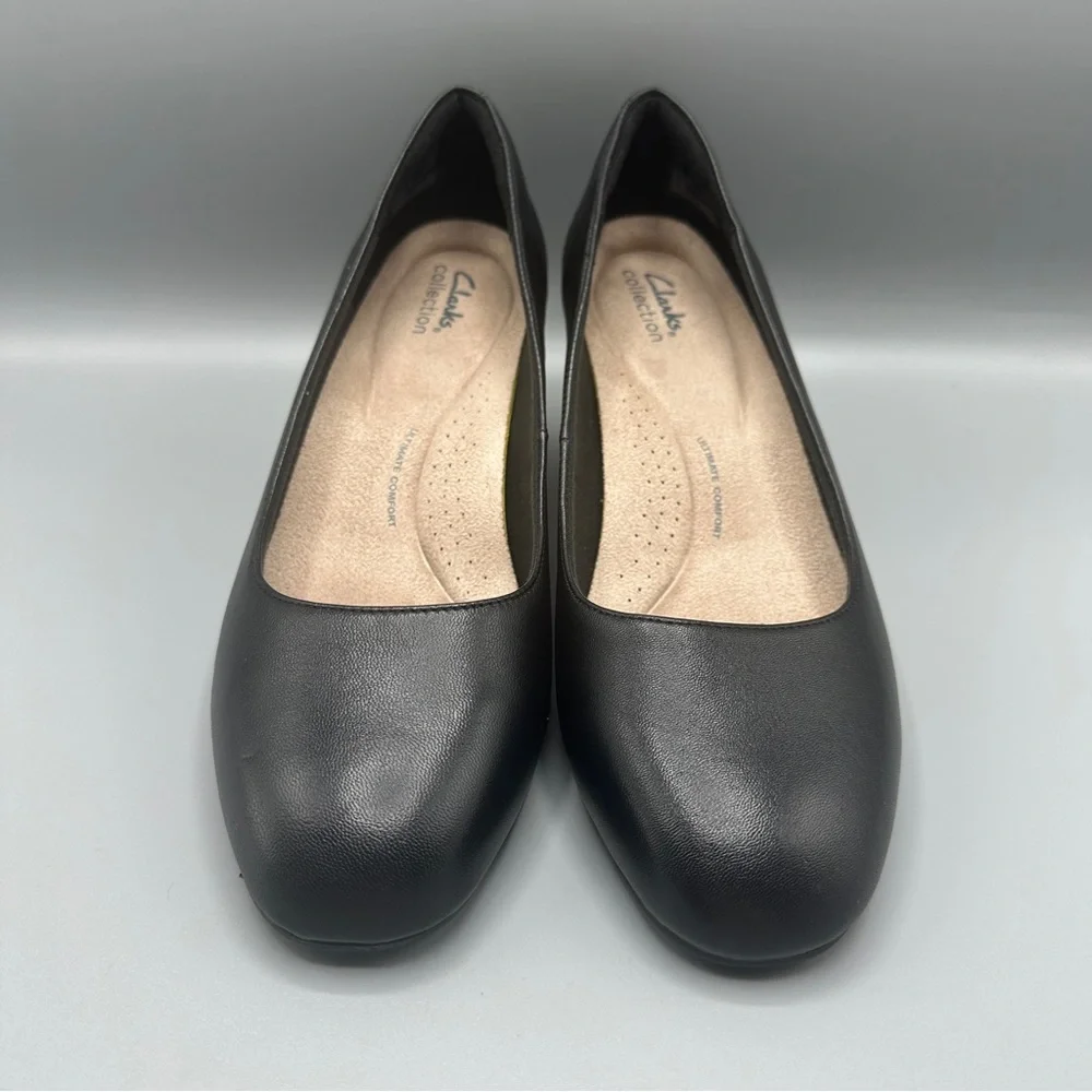 Clarks Leather Comfort Slip On Wedge Pump Shoes Women’s Size 10M Black